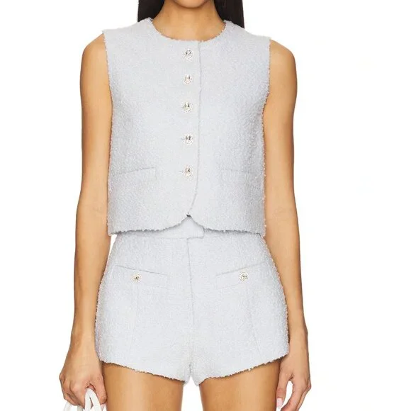 NWT Loves + Friends Revolve Balle Vest + Short Set of 2 Baby Blue Small Tweed